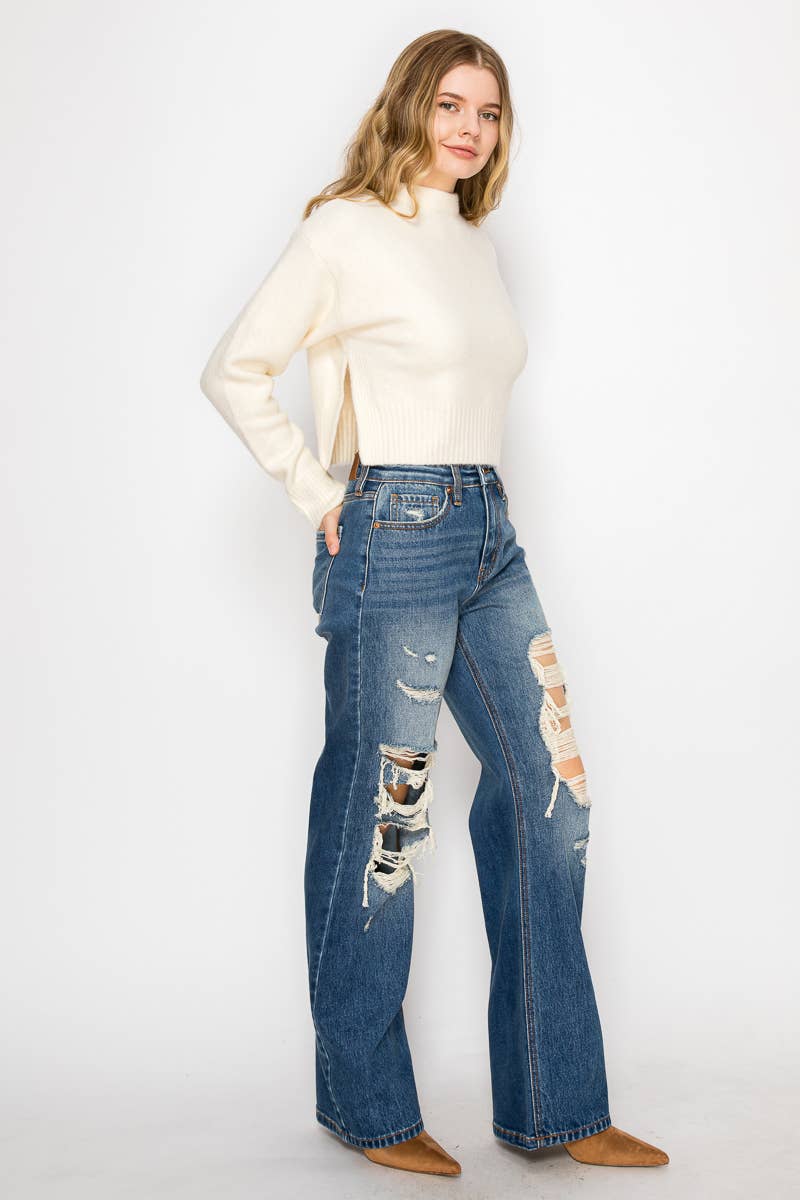 HYBRID STRETCH RIPPED RELAXED FLARE JEANS