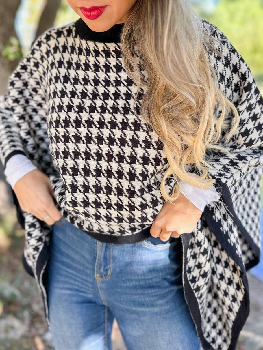 Checked & Chic Houndstooth Knit Poncho