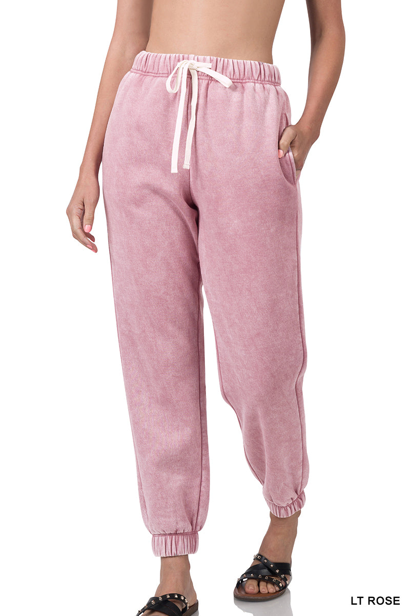 Zenana Acid Wash Fleece Jogger