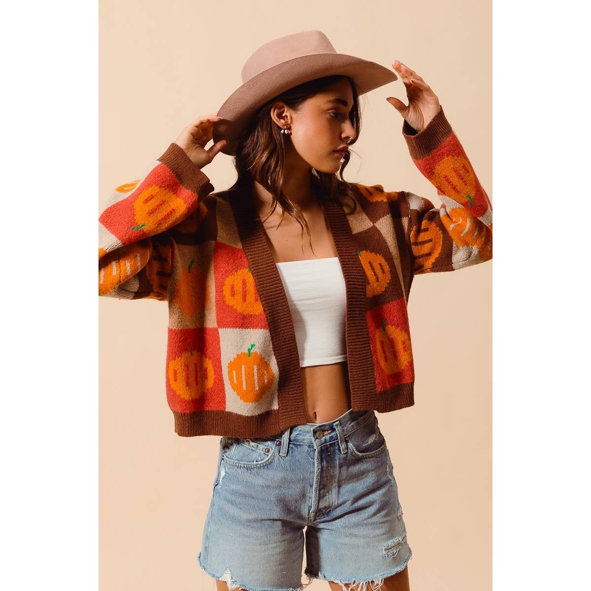 Pumpkin Halloween Thanksgiving Checkered Sweater