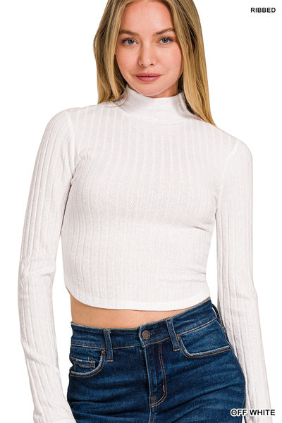 Zenana Ribbed Mock Neck Cropped Long Sleeve
