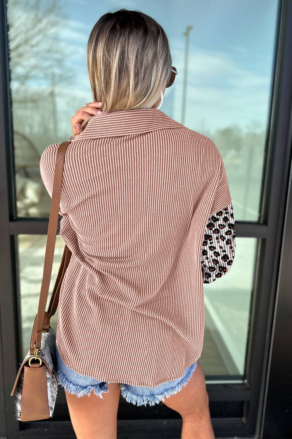 Leopard Patched Corded Button Up