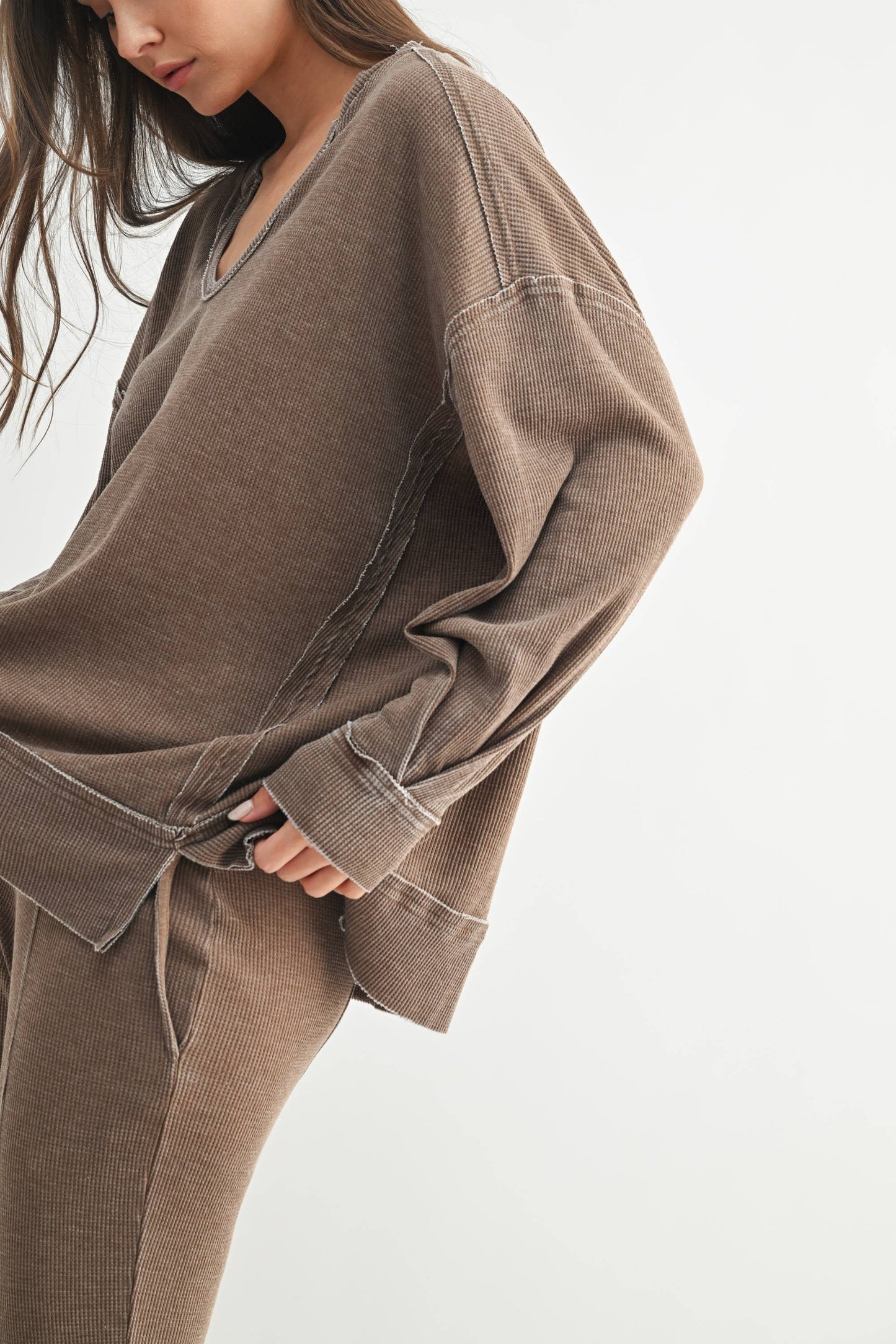 MonoB Cotton Blend Waffle Knit Oversized Long Sleeve