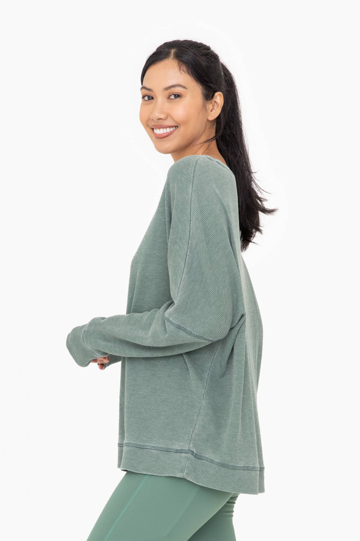 MonoB Waffle Ribbed Roundneck Pullover
