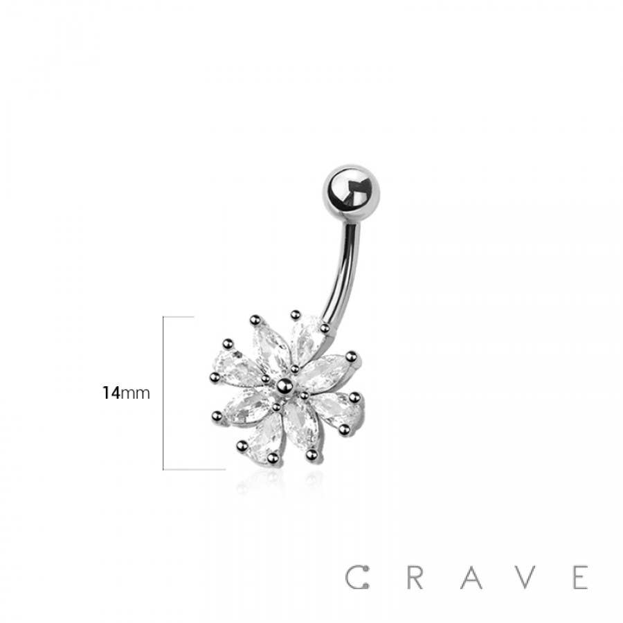 316L SURGICAL STEEL MULTI CZ FLOWER NON DANGLE BELLY BUTTON