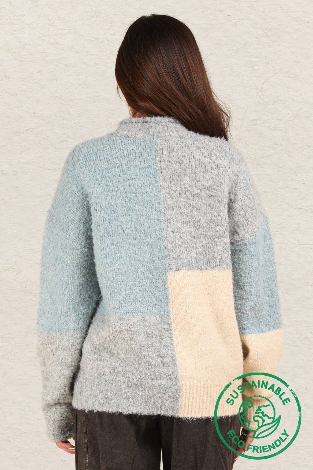 ECO Oversized Color Block Cozy Knit Sweater Top