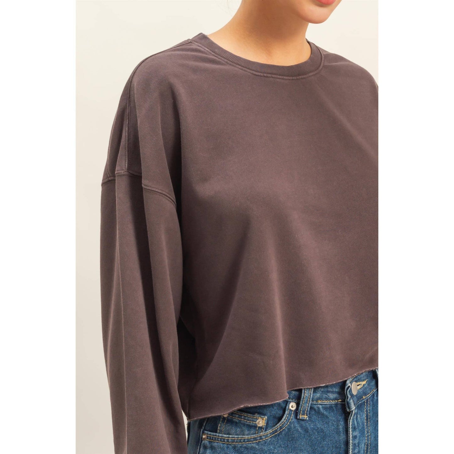 Cropped Crewneck Sweatshirt With Oversized Sleeves