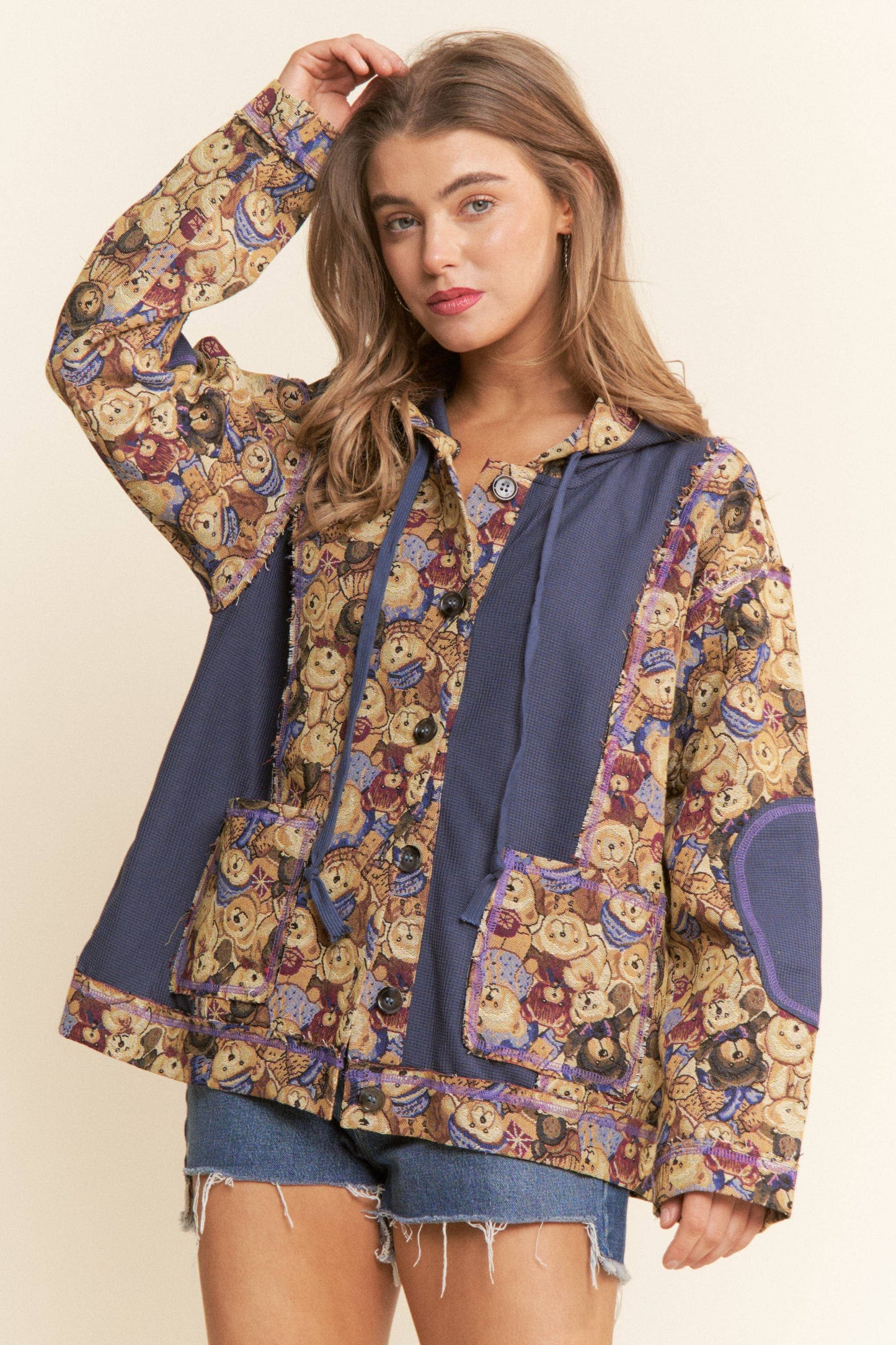 Teddy Bear Design Knit Hooded Jacket