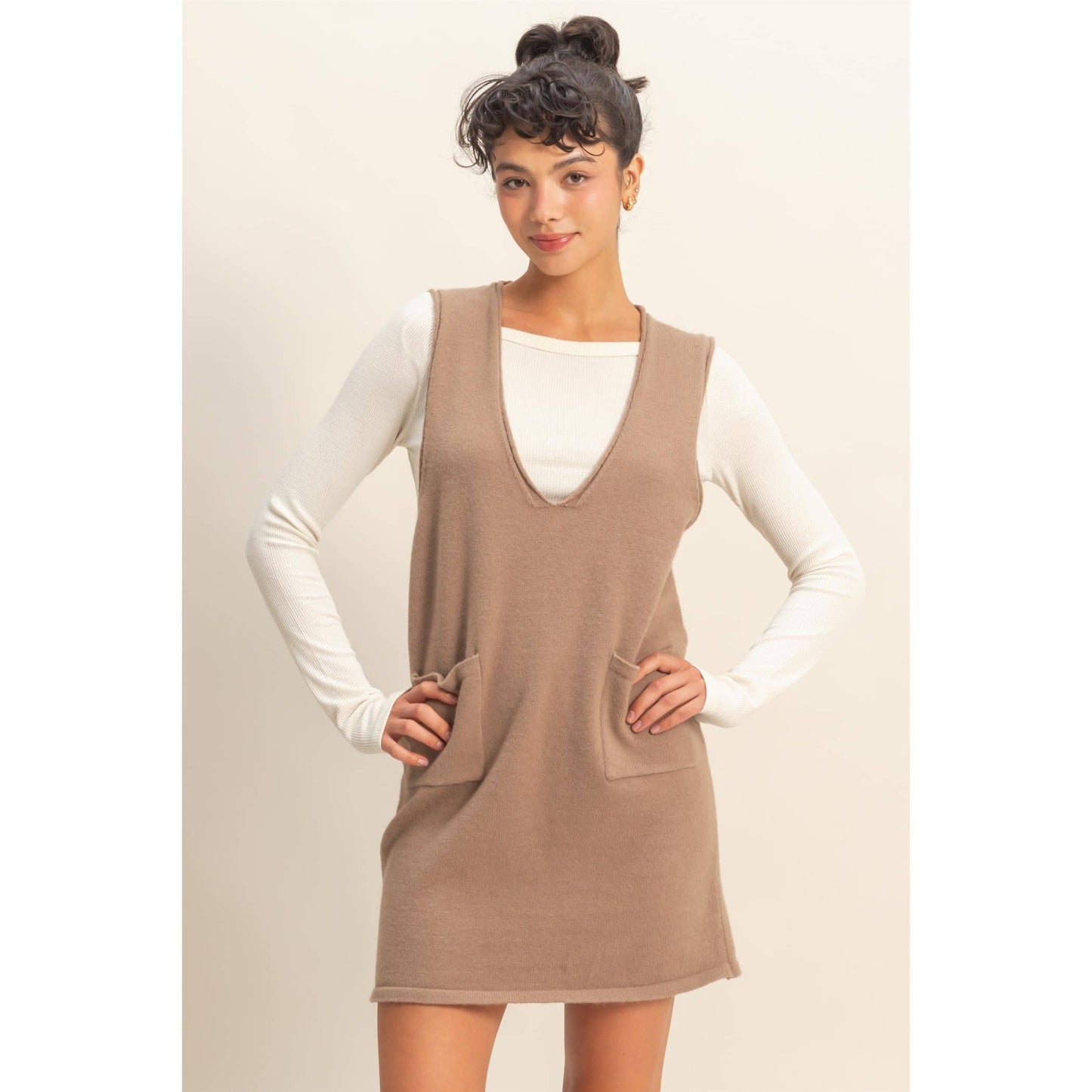 V Neck Sleeveless Knit Mini Dress