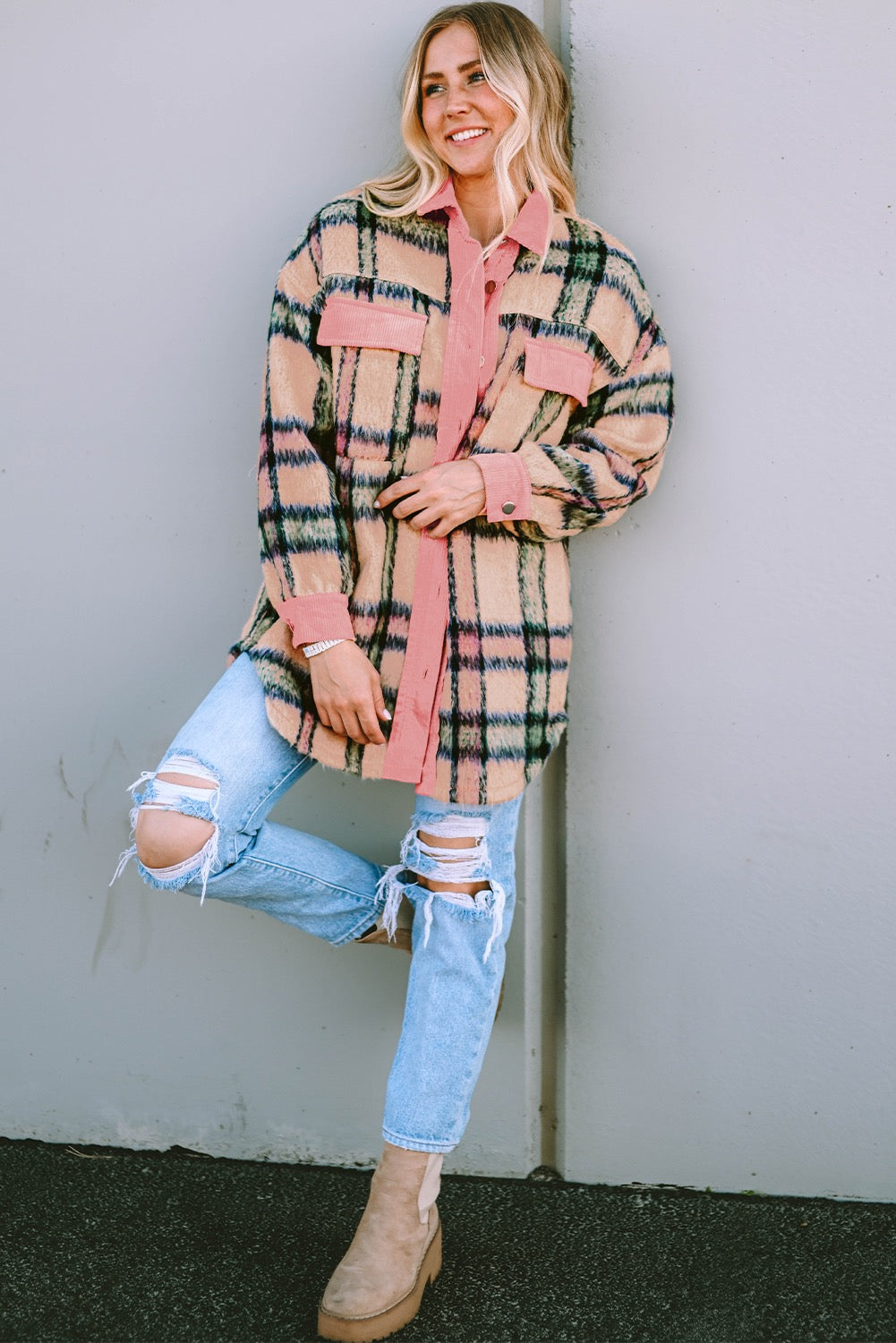Pink Fuzzy Plaid Shacket