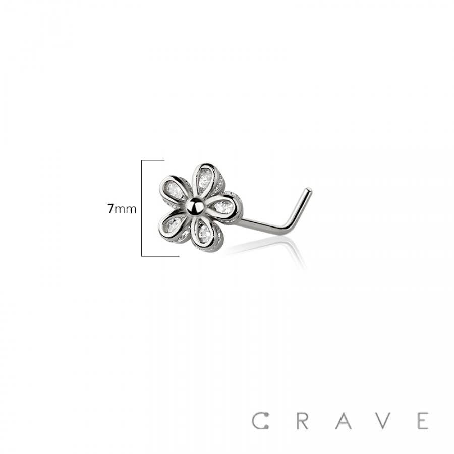 MULTI CZ FLOWER 316L SURGICAL STEEL L-SHAPE NOSE RING