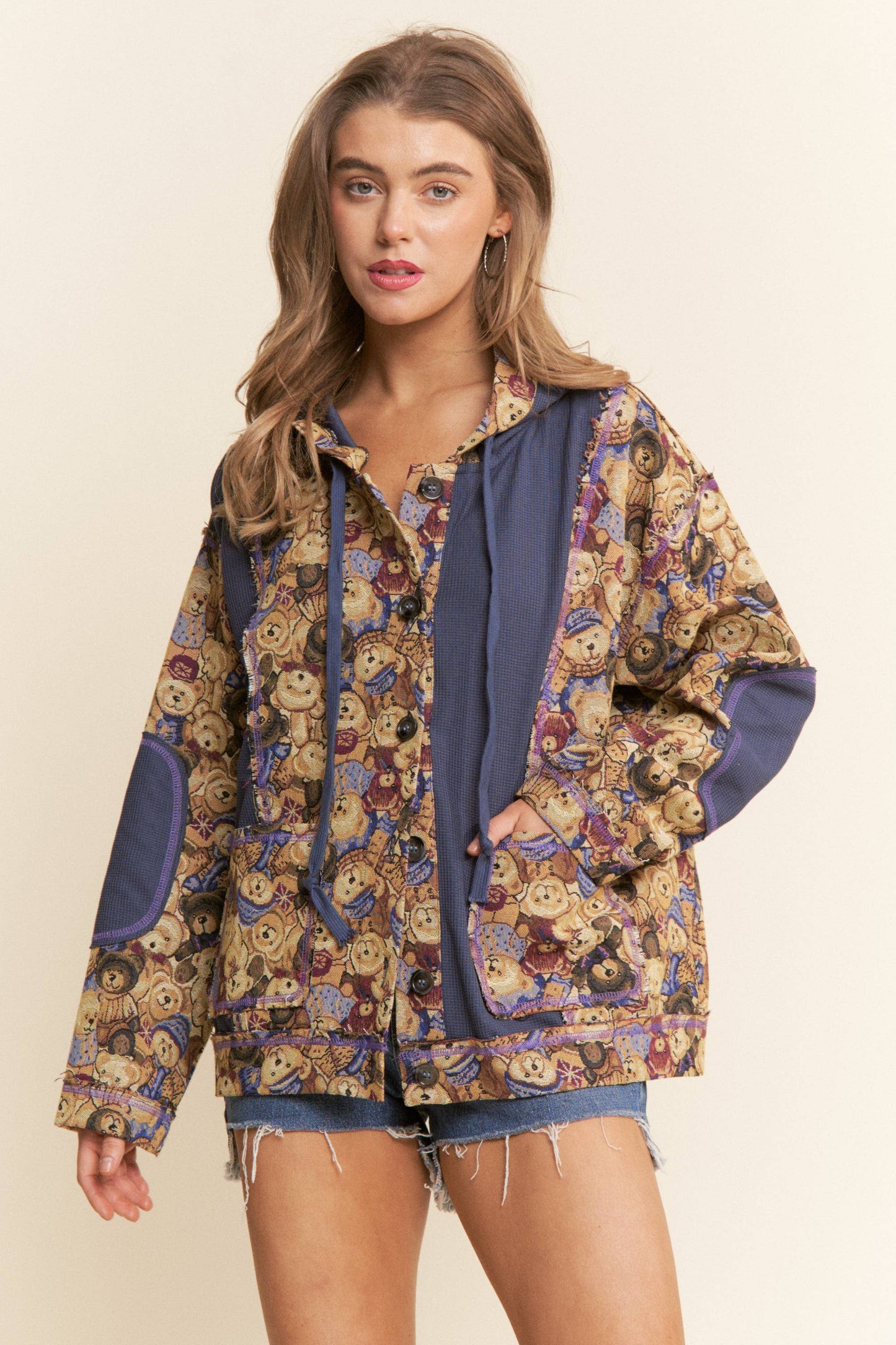 Teddy Bear Design Knit Hooded Jacket