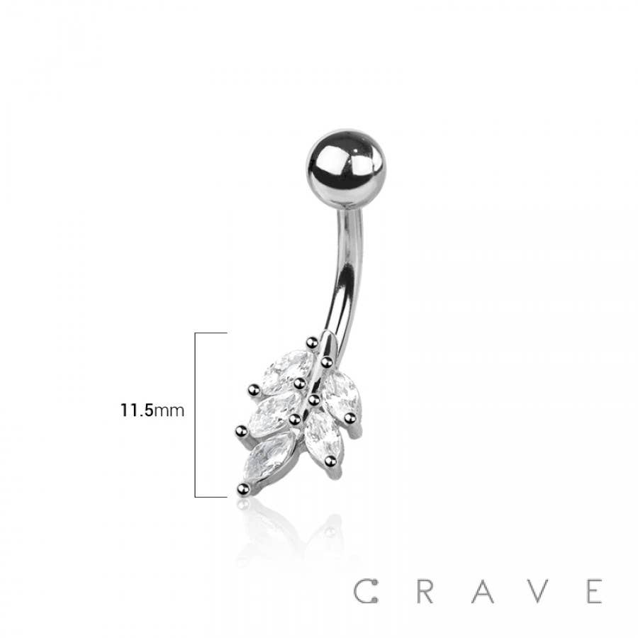 CZ GEM LEAF 316L SURGICAL STEEL NAVEL BELLY RING