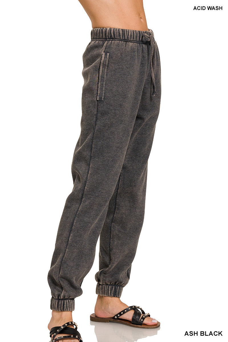 Zenana Acid Wash Fleece Jogger