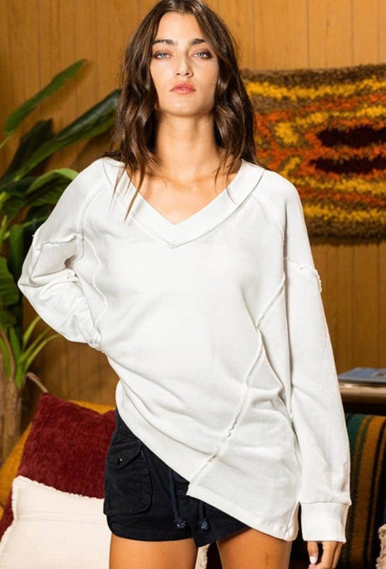 White Raw Edge Detail Long Sleeve