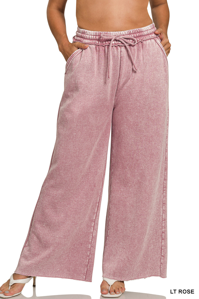 Zenana Plus Acid Wash Fleece Sweatpants