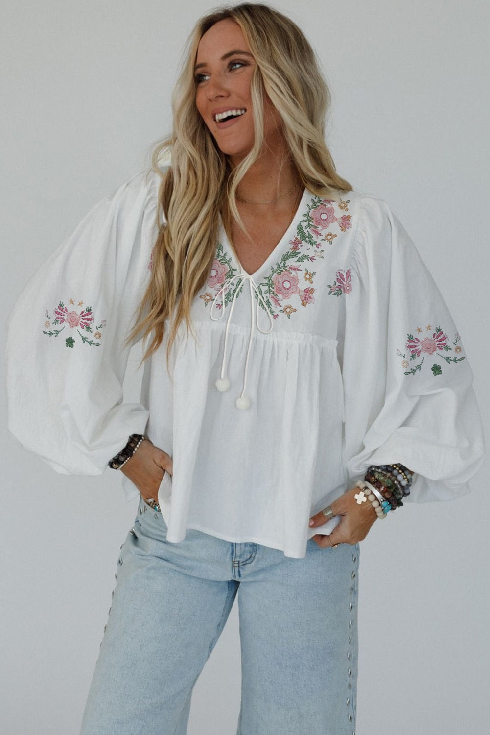 Embroidered Babydoll Blouse