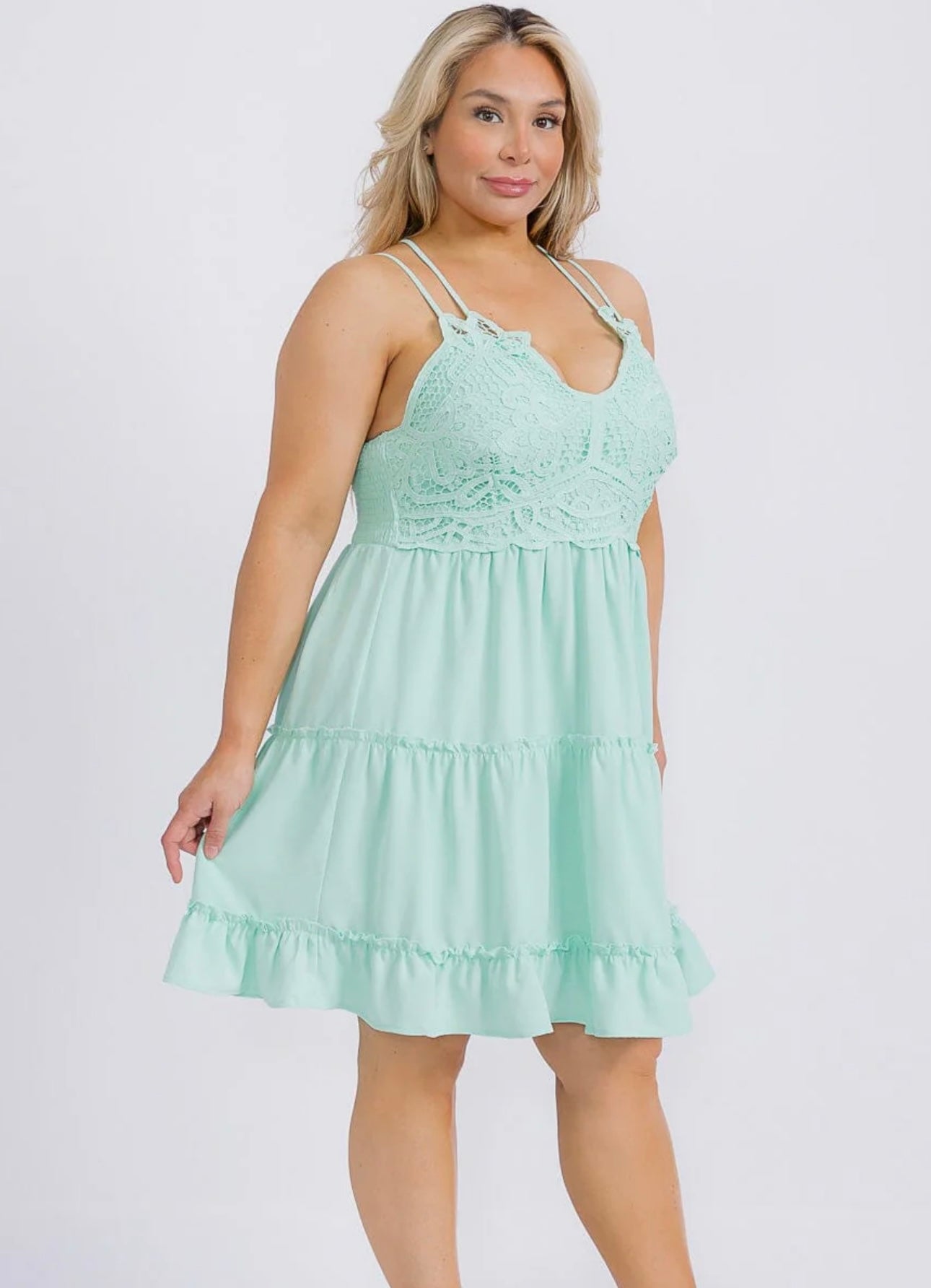Plus Mint Fit & Flare Lace Dress