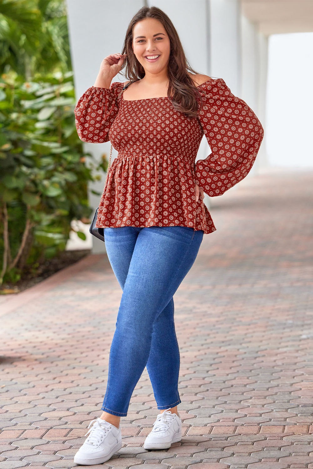 Plus Medallion Smocked Blouse