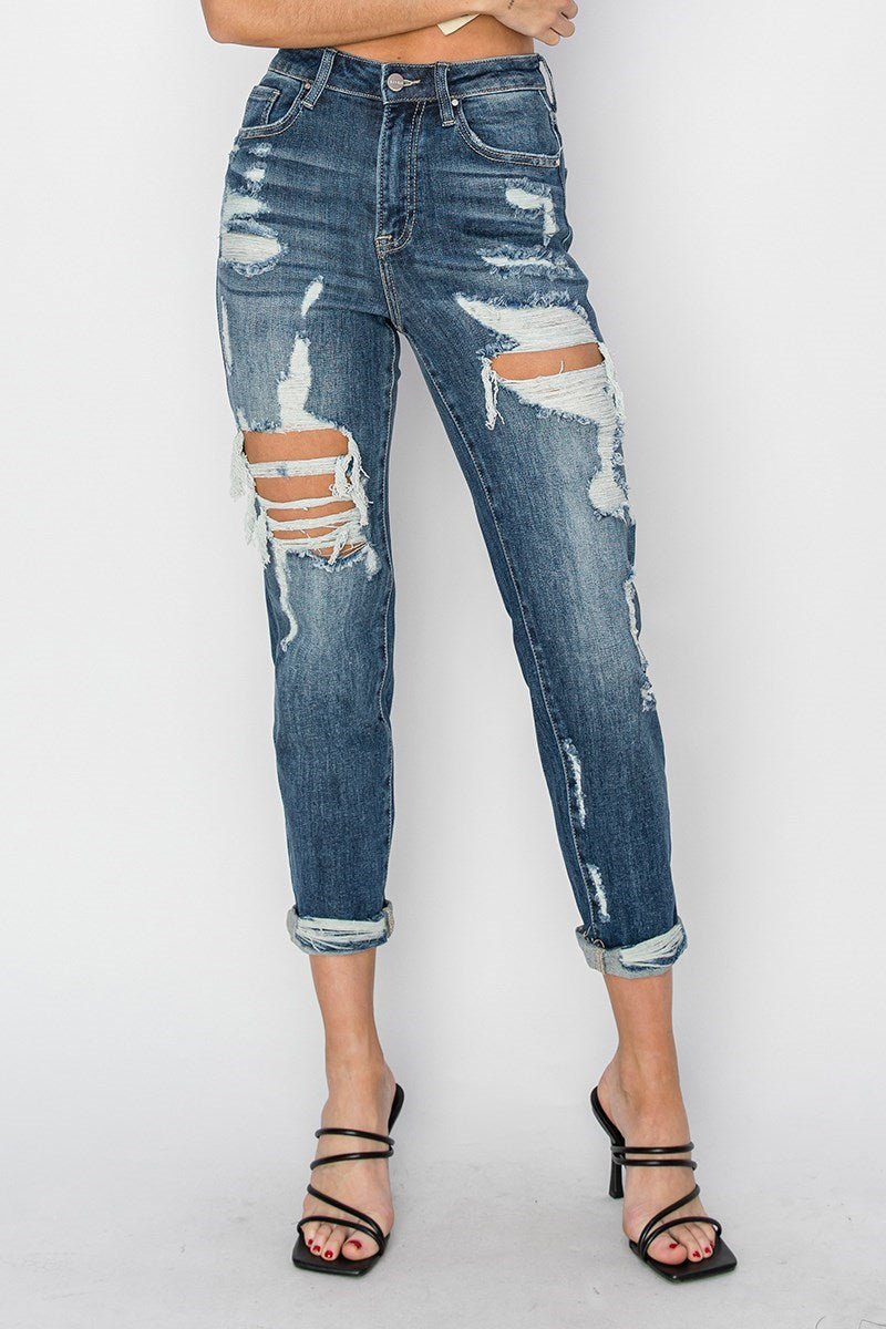 Curvy Risen High Rise Boyfriend Jeans