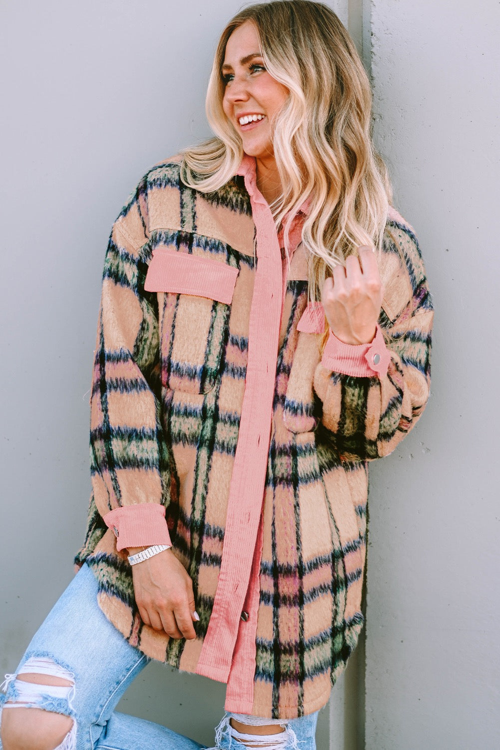 Pink Fuzzy Plaid Shacket