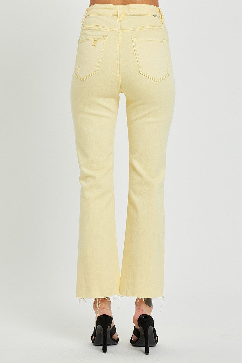 Risen Pale Yellow High Rise Button Fly Ankle Straight Pants
