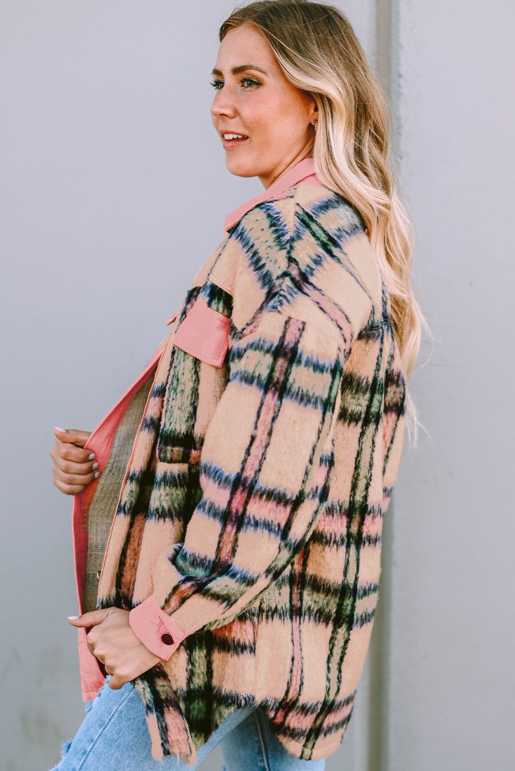 Pink Fuzzy Plaid Shacket