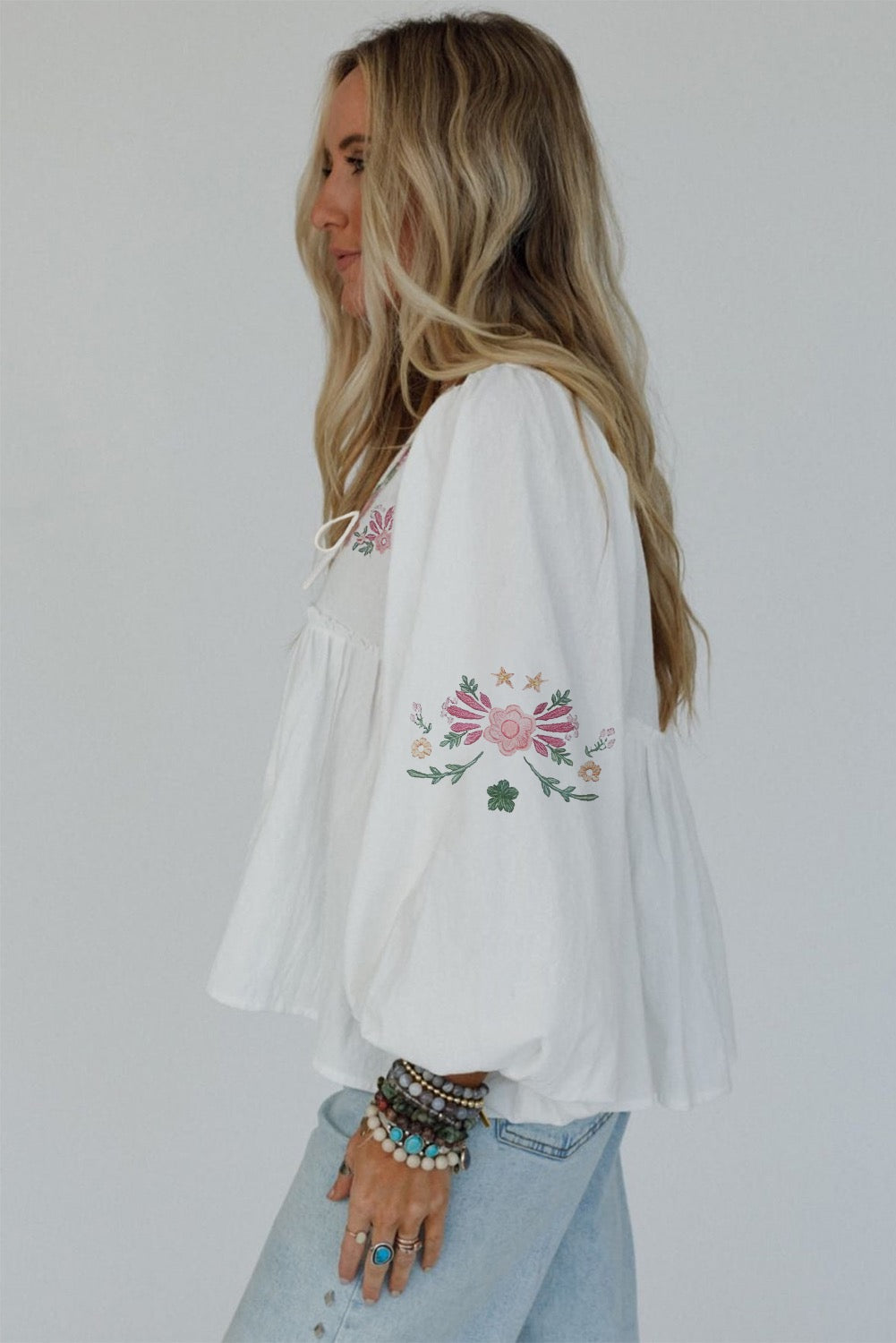 Embroidered Babydoll Blouse