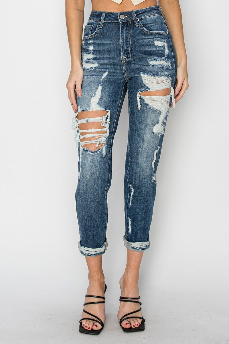 Curvy Risen High Rise Boyfriend Jeans