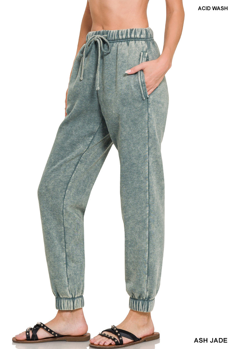 Zenana Acid Wash Fleece Jogger