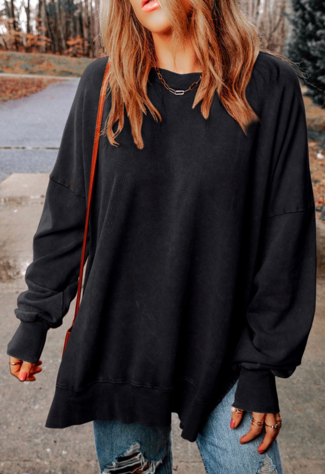 Slit Side Pullover Sweatshirt