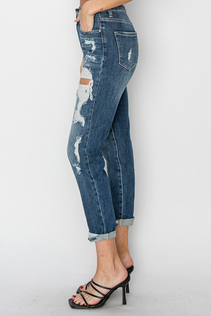 Curvy Risen High Rise Boyfriend Jeans