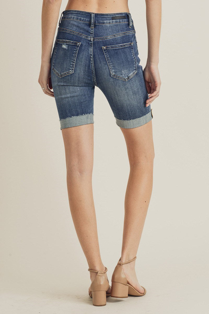 Risen High Rise Distressed Long Shorts