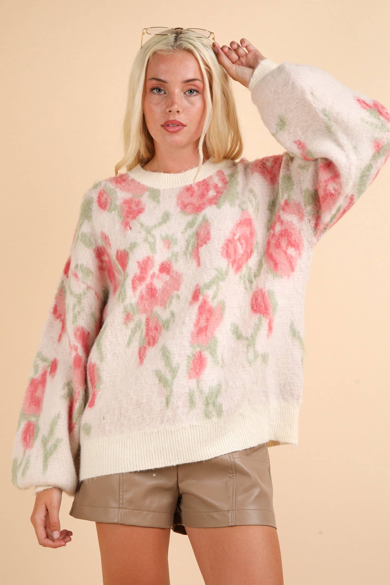 Soft Cozy Floral Print Knit Sweater Top