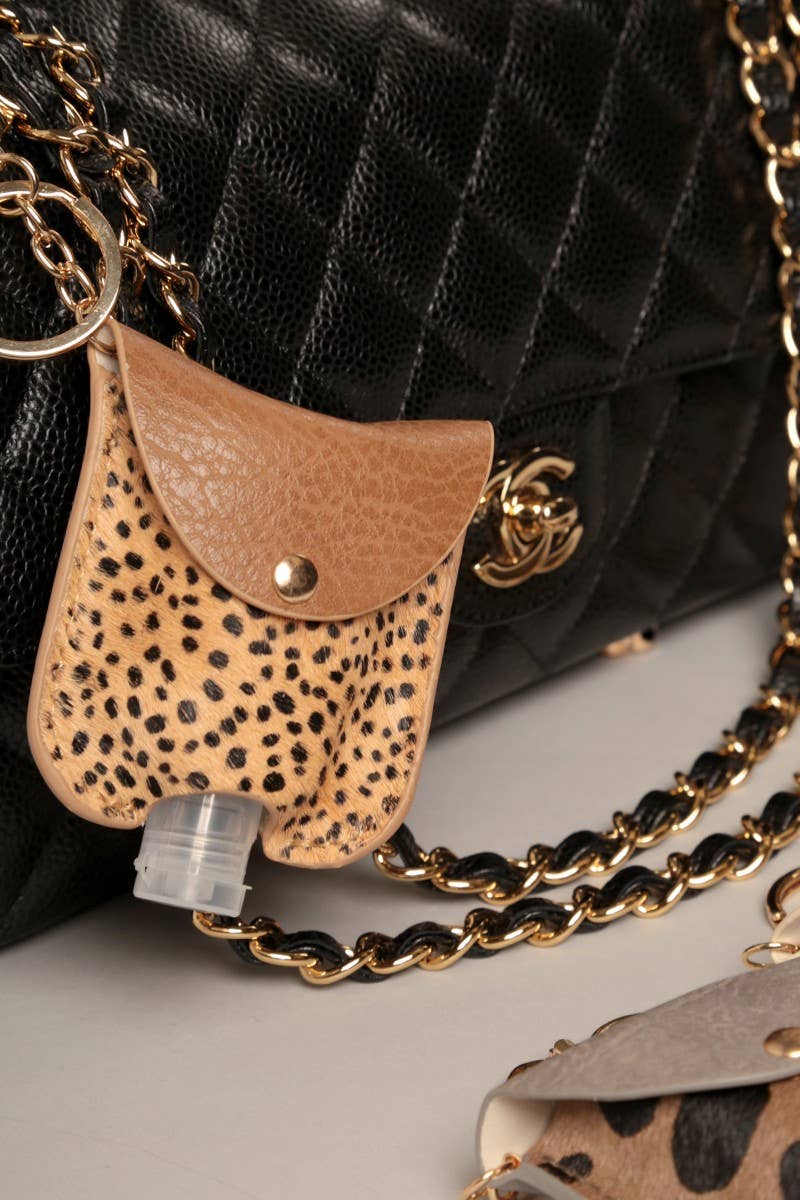 Genuine Leather Animal Sanitizer Keychain Holder