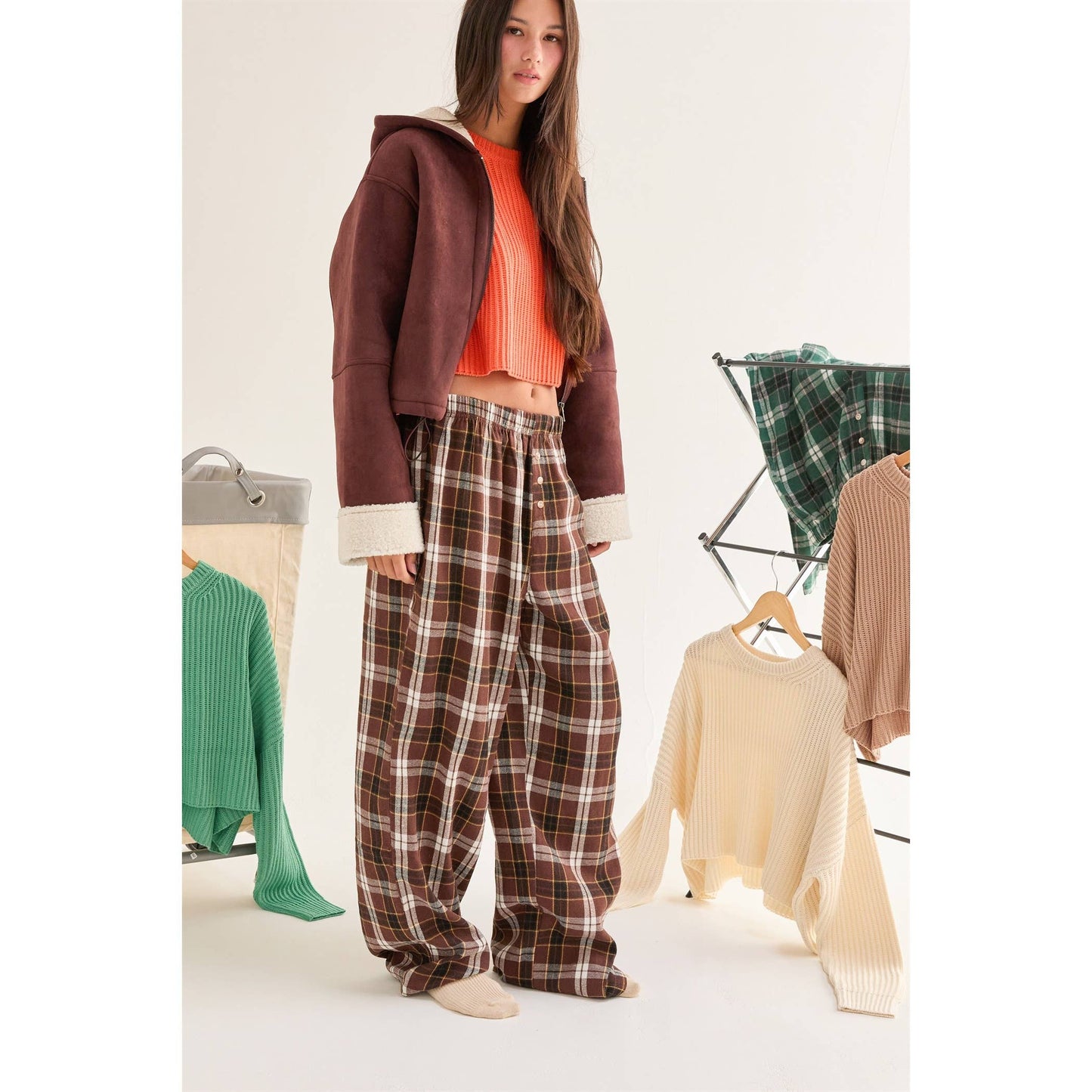 Plaid Wide Leg Lounge Pants