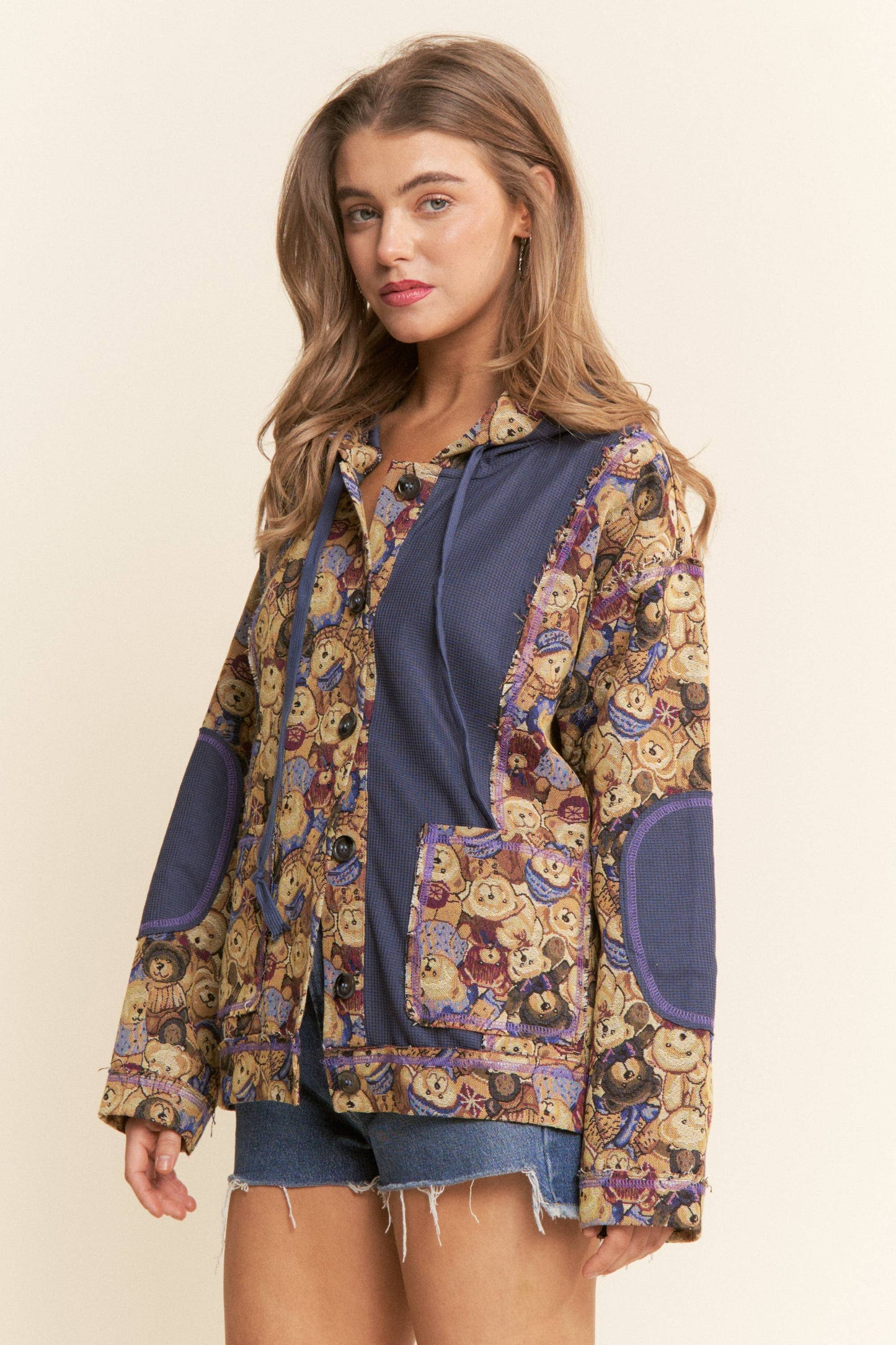 Teddy Bear Design Knit Hooded Jacket