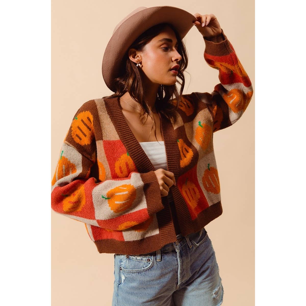 Pumpkin Halloween Thanksgiving Checkered Sweater