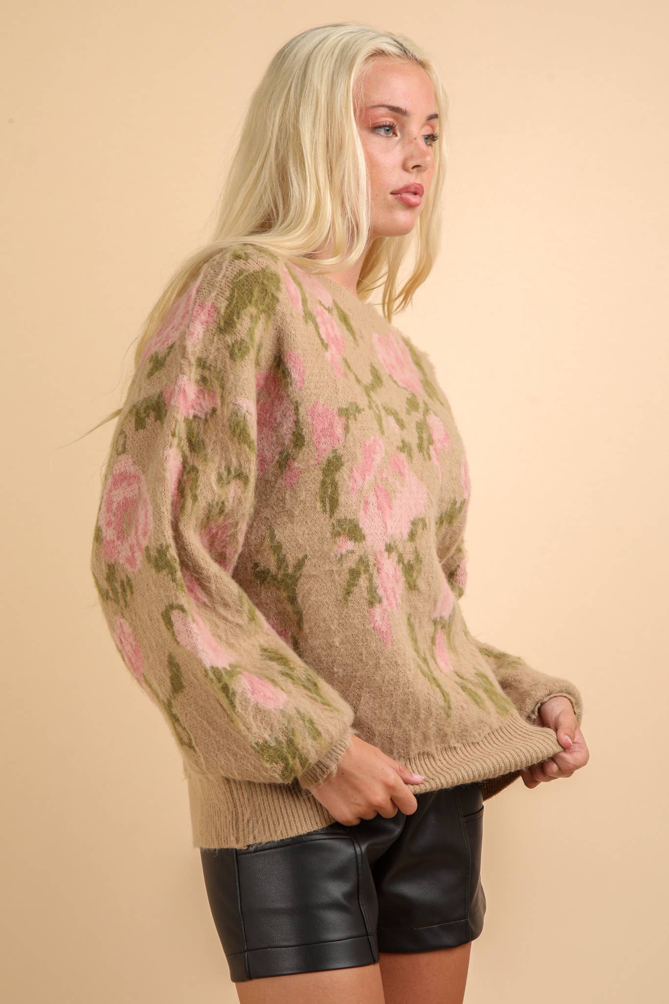 Soft Cozy Floral Print Knit Sweater Top