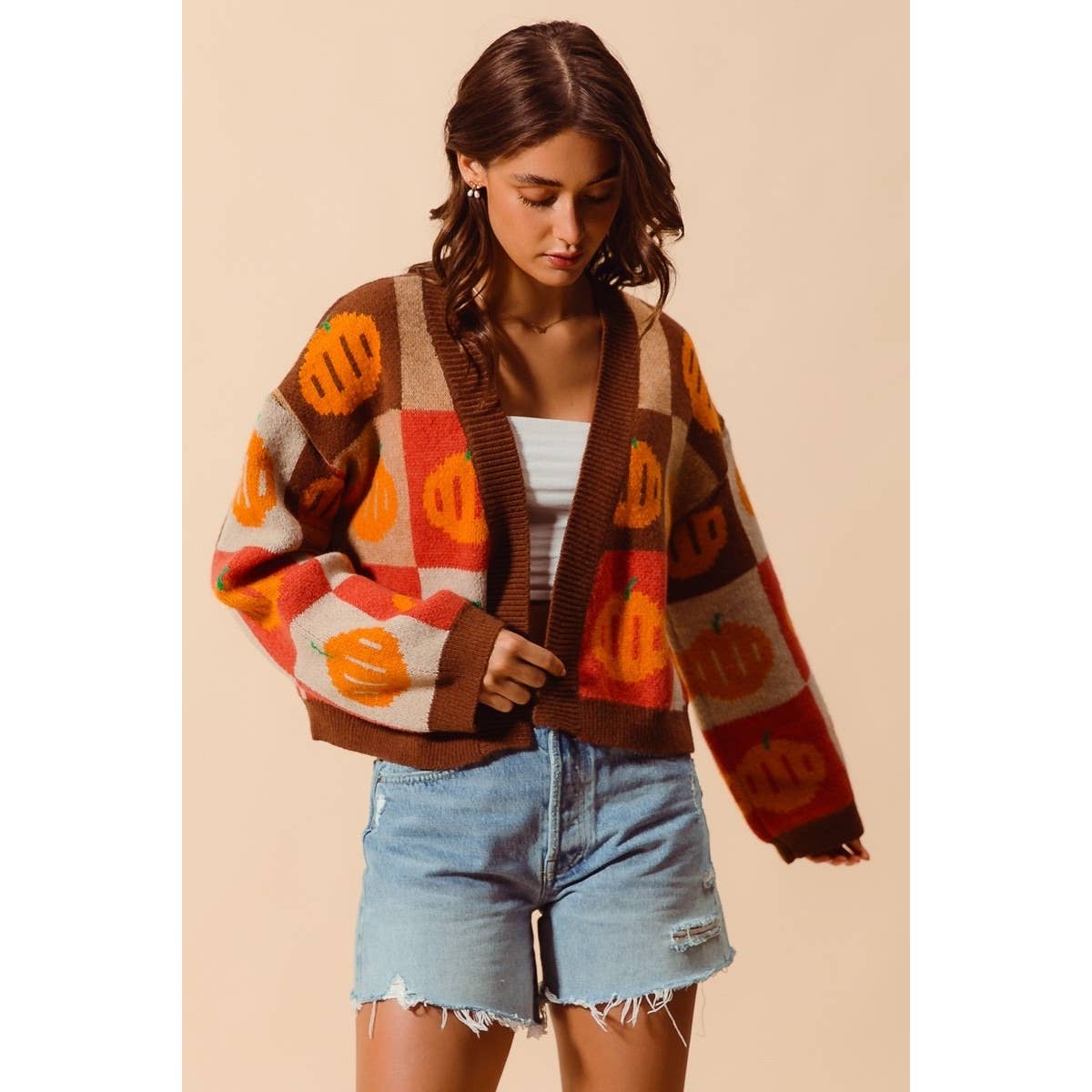 Pumpkin Halloween Thanksgiving Checkered Sweater