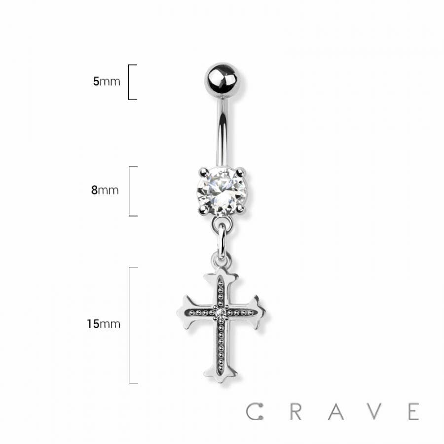 CROSS DANGLE 316L SURGICAL STEEL NAVEL BELLY RING