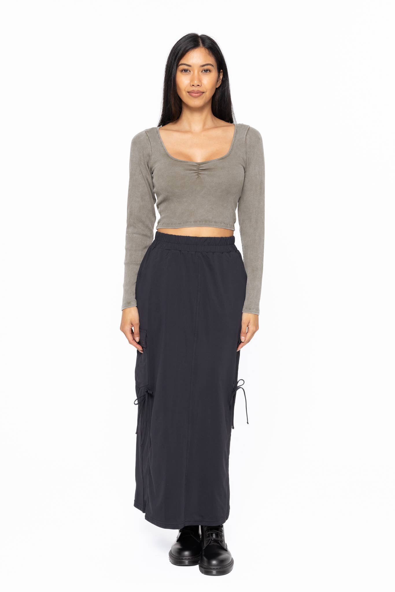 MonoB Olive Green Sweetheart Rib Crop Top