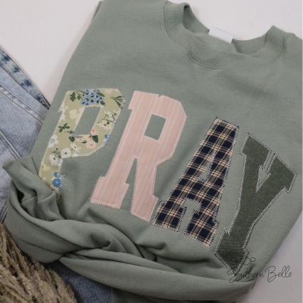 Sage Patchwork Pray Sweatshirt