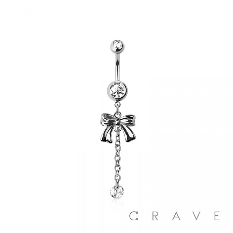 316L SURGICAL STEEL RIBBON ROUND BEZEL DANGLE BELLY BUTTON N