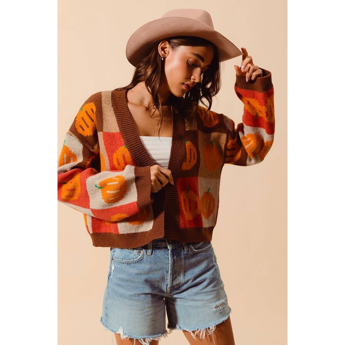 Pumpkin Halloween Thanksgiving Checkered Sweater