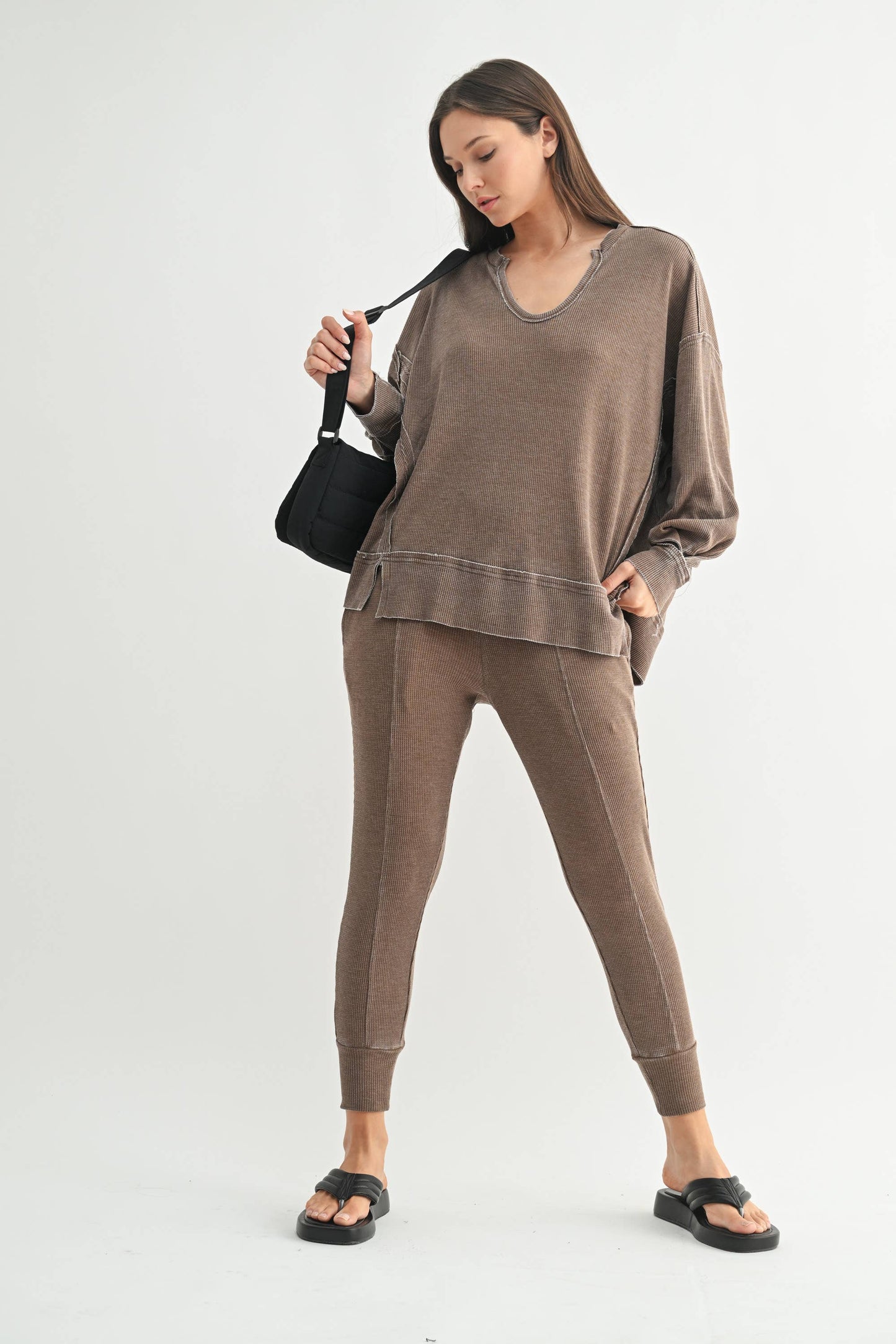 MonoB Cotton Blend Waffle Knit Oversized Long Sleeve