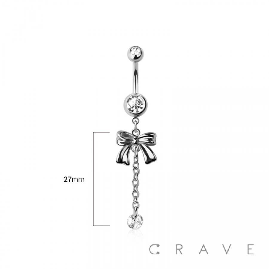 316L SURGICAL STEEL RIBBON ROUND BEZEL DANGLE BELLY BUTTON N