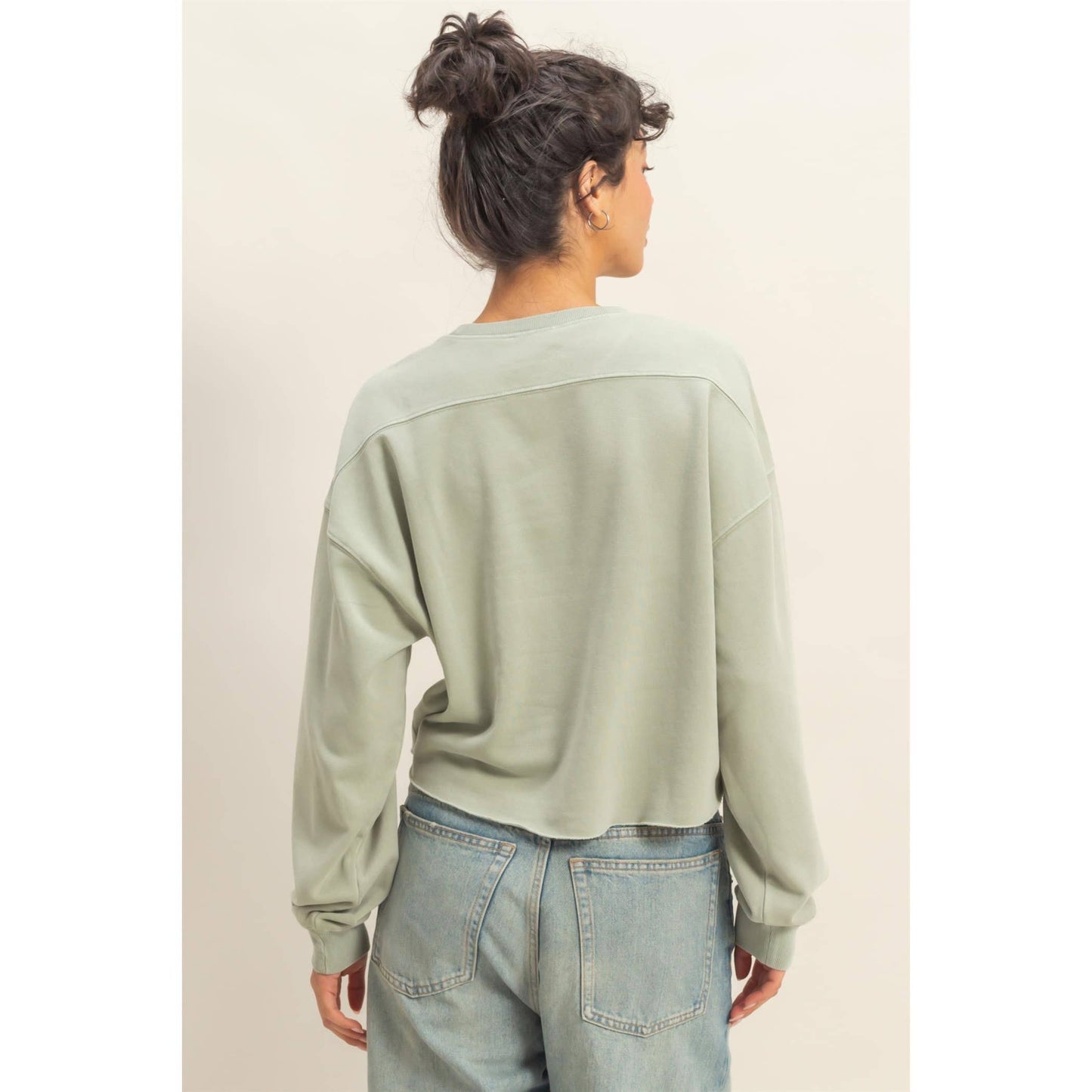 Cropped Crewneck Sweatshirt With Oversized Sleeves
