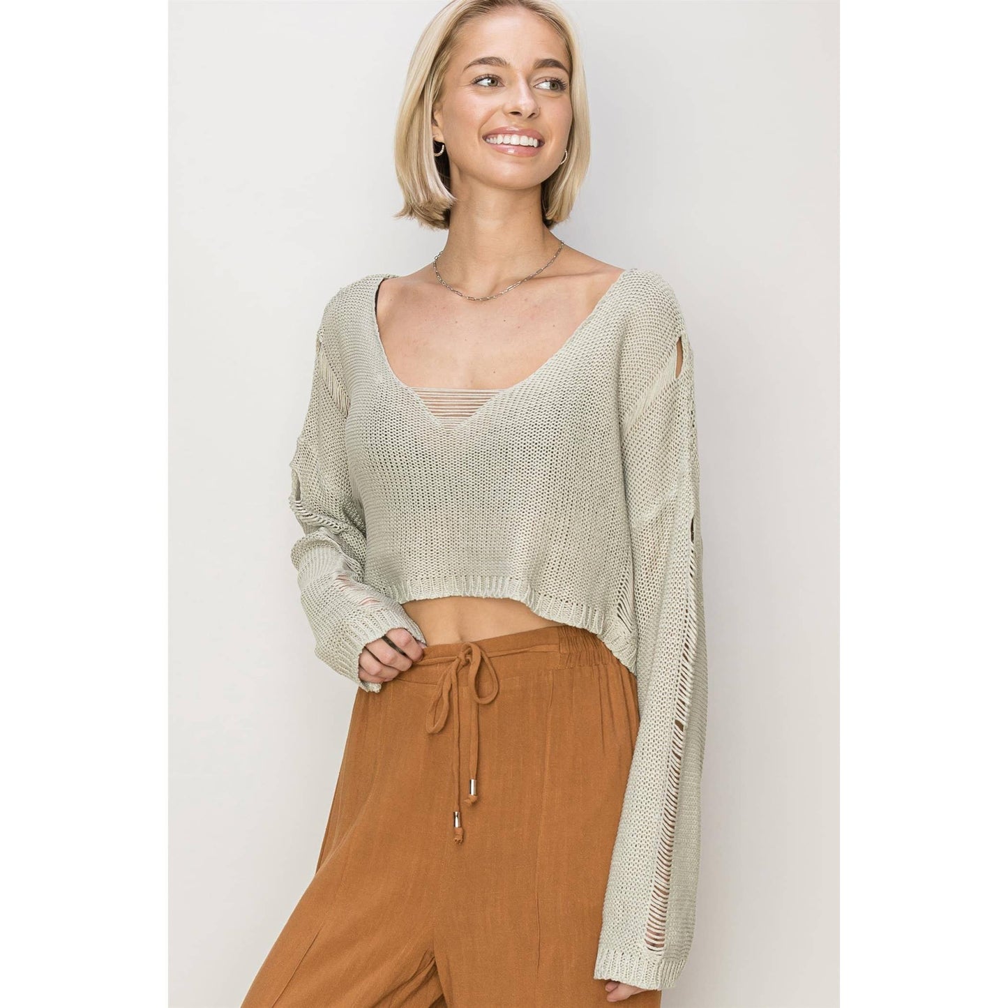 Distressed Sweater Crop Top