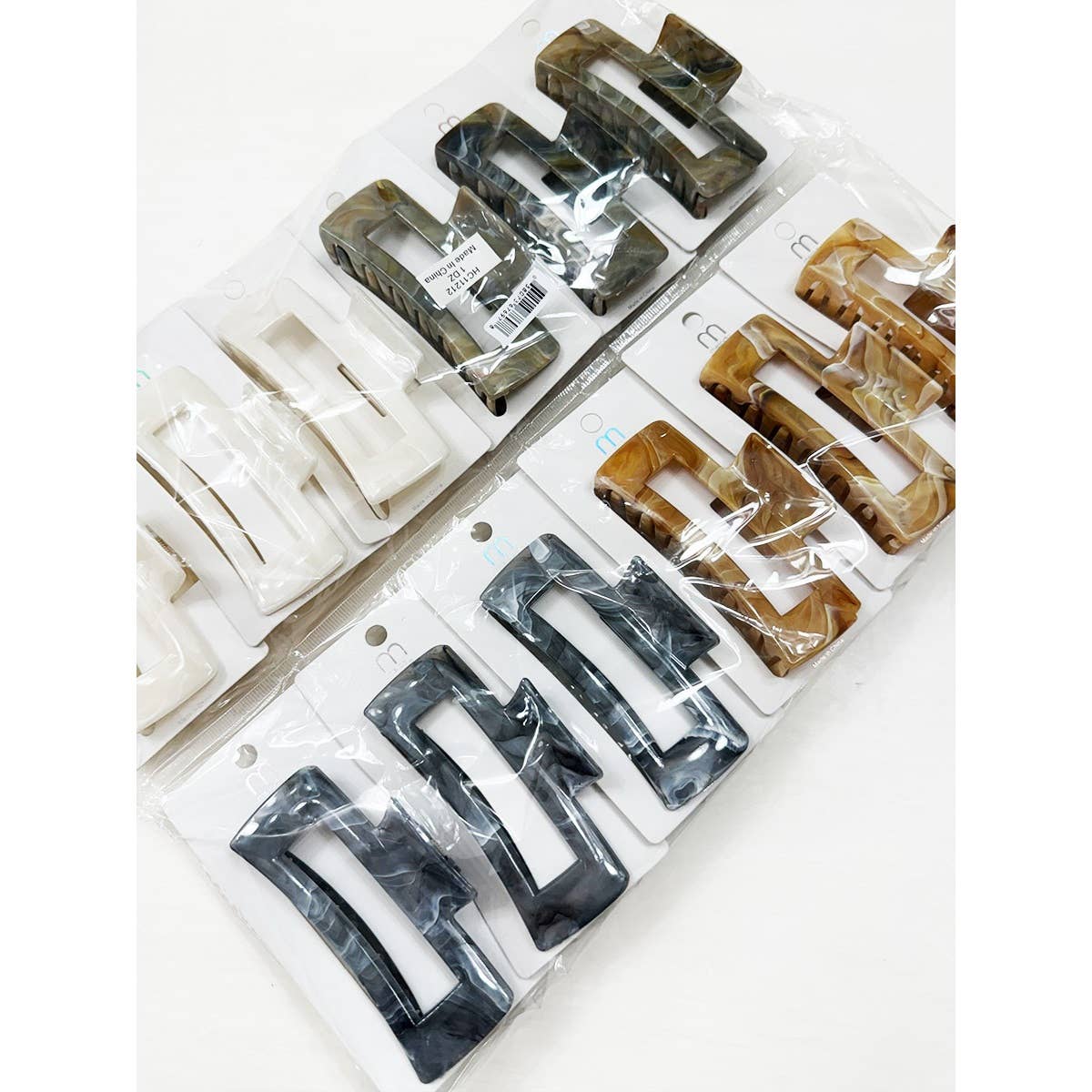 Neutral Tone Marble Pattern Rectangle Hair Claw